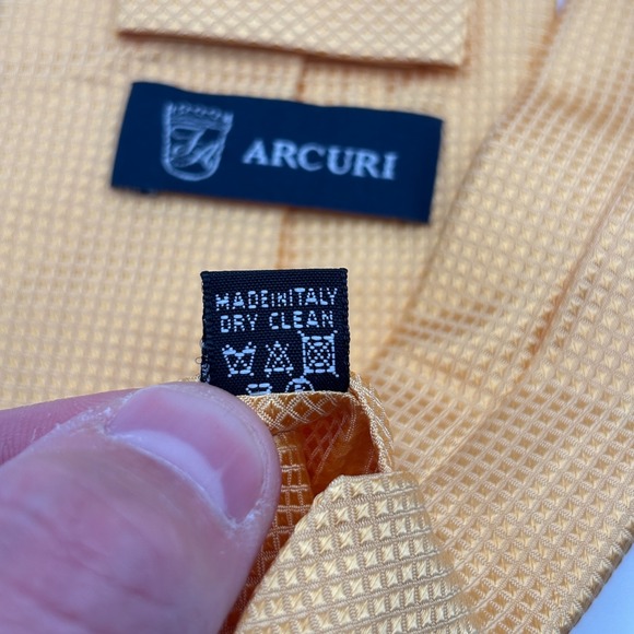 Arcuri Yellow Textured‎ Micro-Check Silk Tie Size 62"x3.75" EUC - Picture 3 of 4